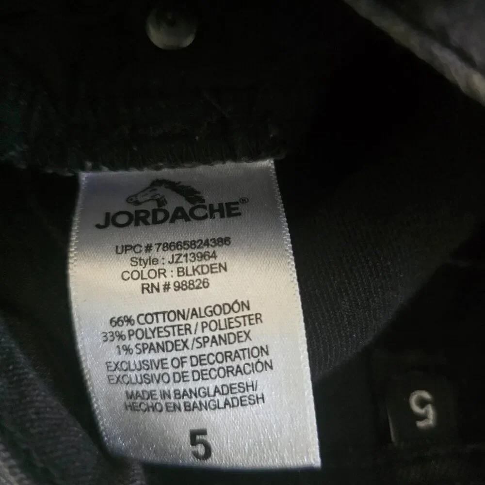 Jordache Girls Black Denim Jeans Size 5 Bootcut Adjustable Waist